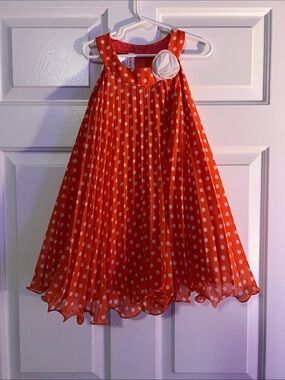 Jessica Ann Red Polka Dot Pleated Flower A-Line Dress